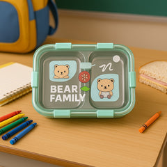 🧸 Bear Family Stainless Steel Lunch Box – 2 Compartments 🥪