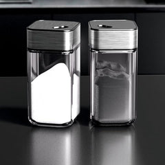 DailyNeedDeals | Set of 2 Modern Square Glass Spice Shakers with Stainless Steel Top