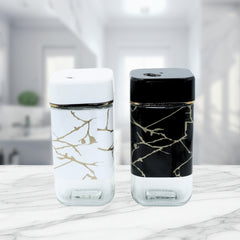 DailyNeedDeals | Set of 2 Luxury Marble-Effect Spice Shakers - Black & White Gold Finish