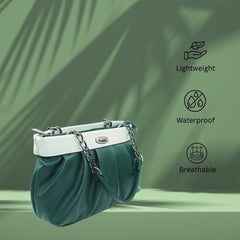 DailyNeedDeals | Ruched Green & White Shoulder Bag - Lightweight Pleated Chain Purse