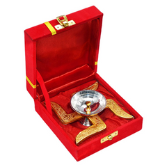 Ein Sof Swastik Brass Akhand Diya for Puja with Gift Box, Gold & White Akhand Diyas Pooja Room Decoration, Return Gift & House Warming Gift