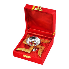Ein Sof Swastik Brass Akhand Diya for Puja with Gift Box, Gold & White Akhand Diyas Pooja Room Decoration, Return Gift & House Warming Gift