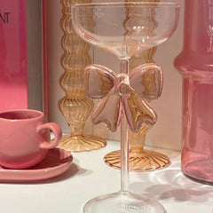 💖 Pink Bow Cocktail Glass – Elegant Designer Coupe Glass for Drinks, Parties & Gifting