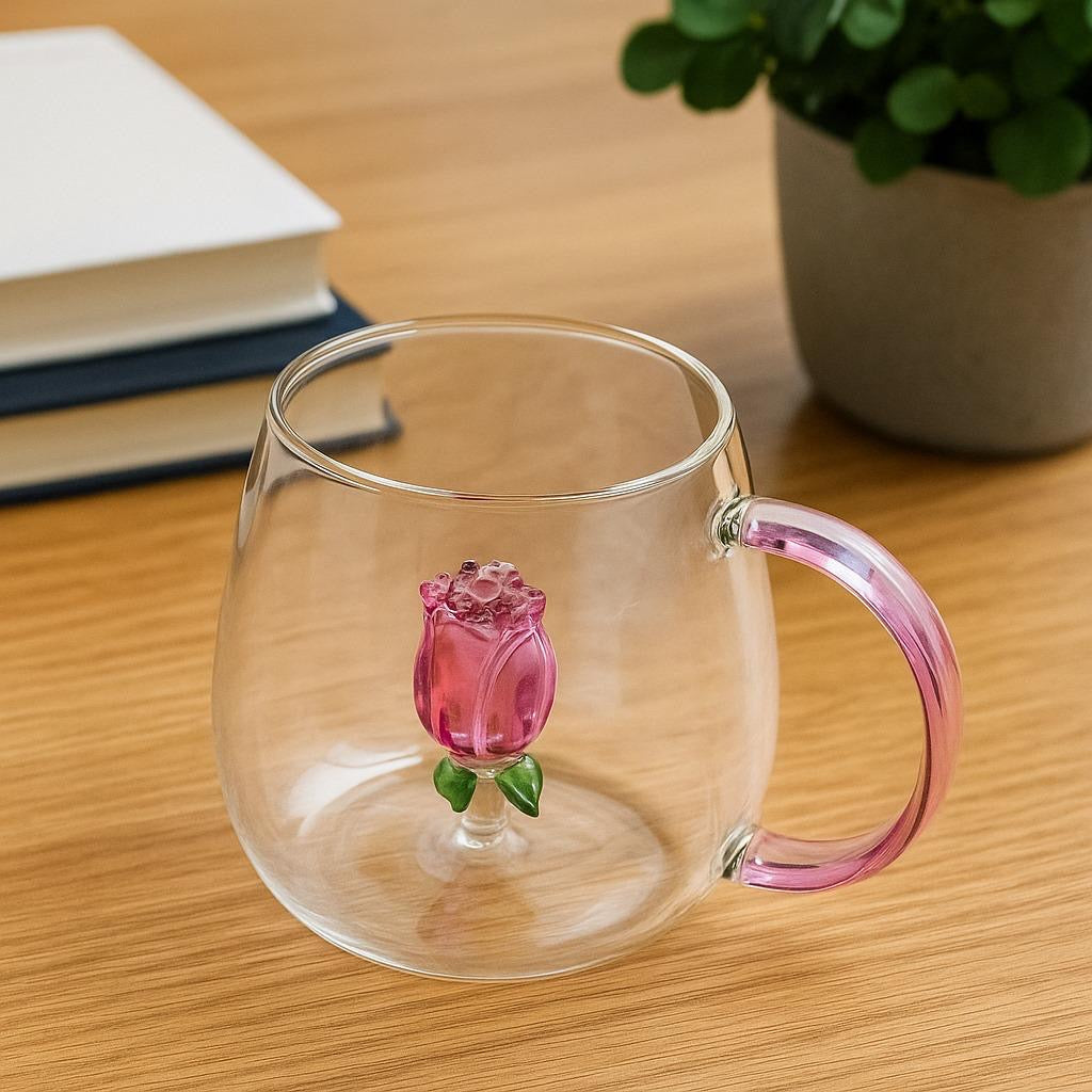 🌹 Elegant Glass Rose Mug – Sip in Style 🌹