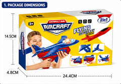 2-in-1 Airplane Launcher Toy for Kids – Flying Aircraft Catapult Toy with Light Effect, 12–16M Range, Ages 3+