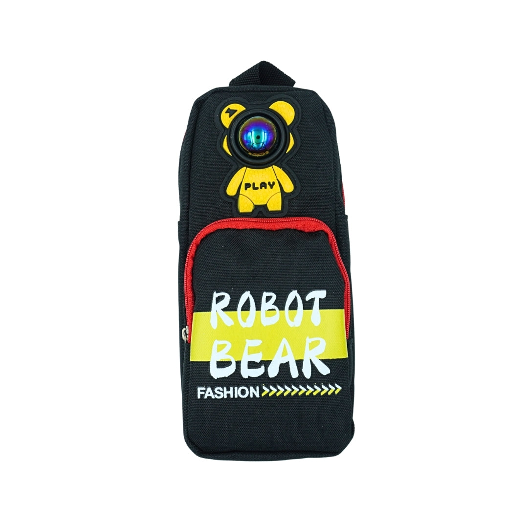 DailyNeedDeals: Durable 'Robot Bear' Black Pencil Pouch / Utility Bag