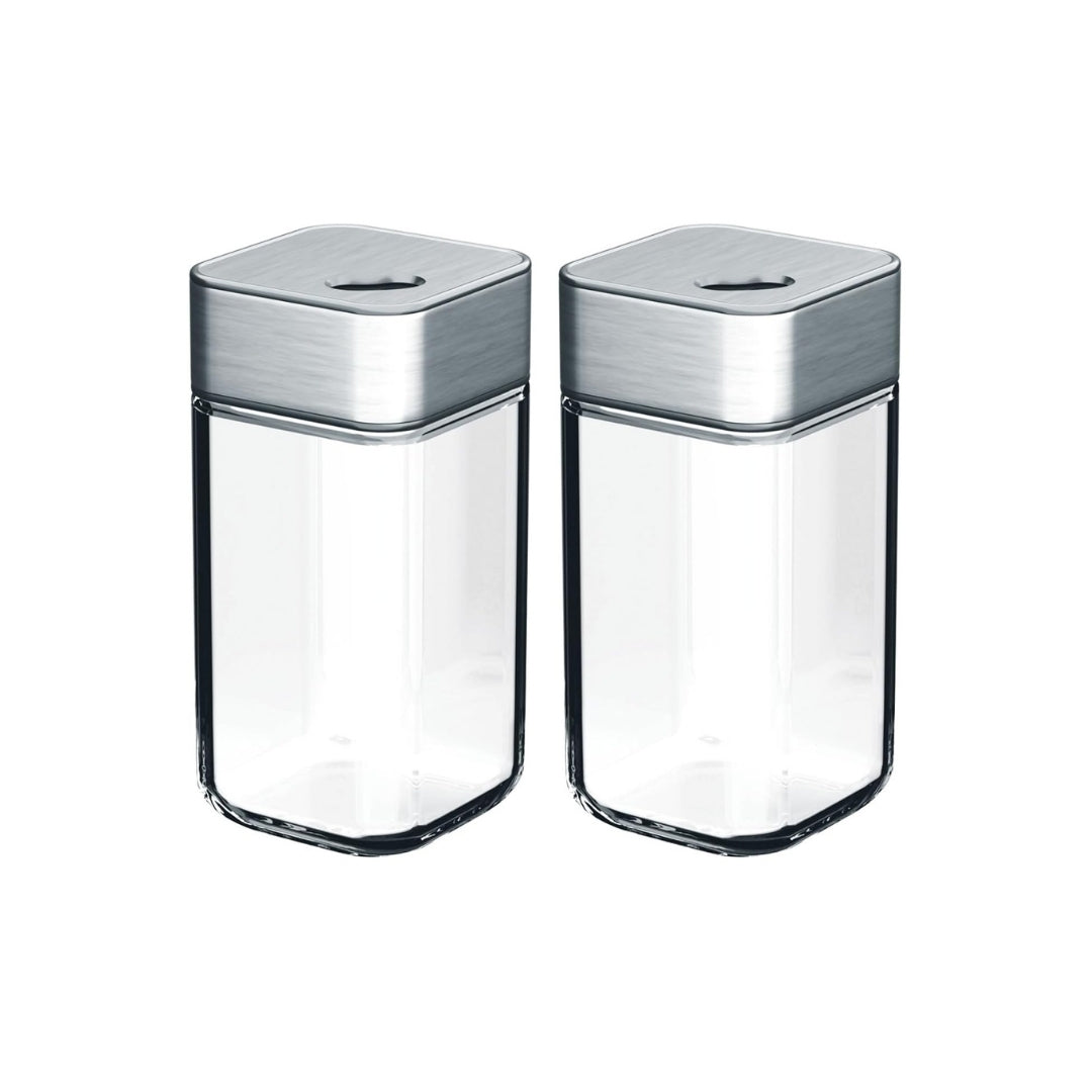DailyNeedDeals | Set of 2 Modern Square Glass Spice Shakers with Stainless Steel Top