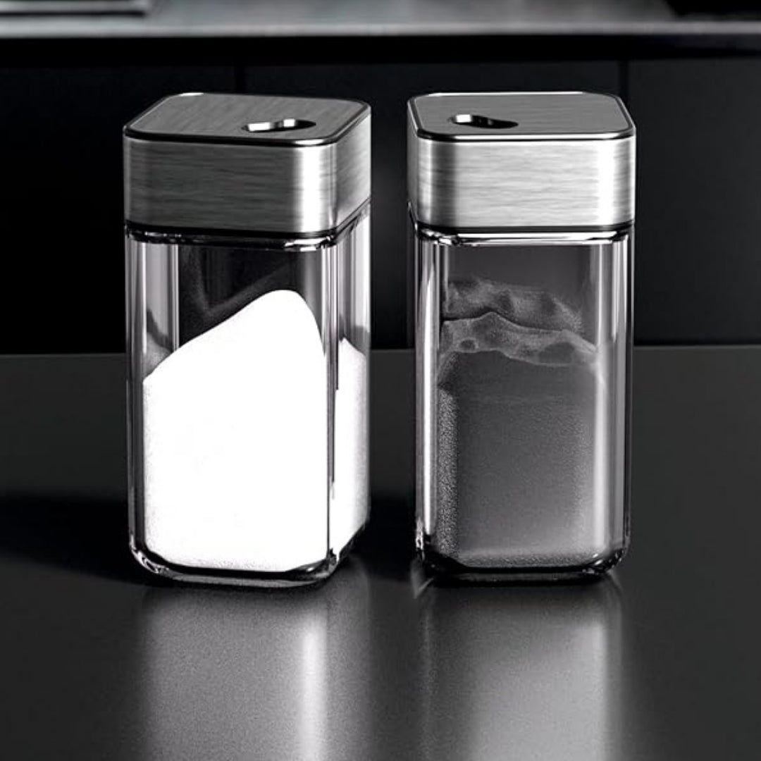 DailyNeedDeals | Set of 2 Modern Square Glass Spice Shakers with Stainless Steel Top