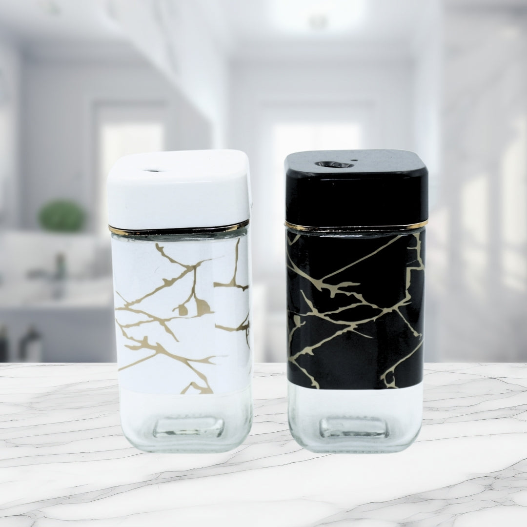 DailyNeedDeals | Set of 2 Luxury Marble-Effect Spice Shakers - Black &amp; White Gold Finish