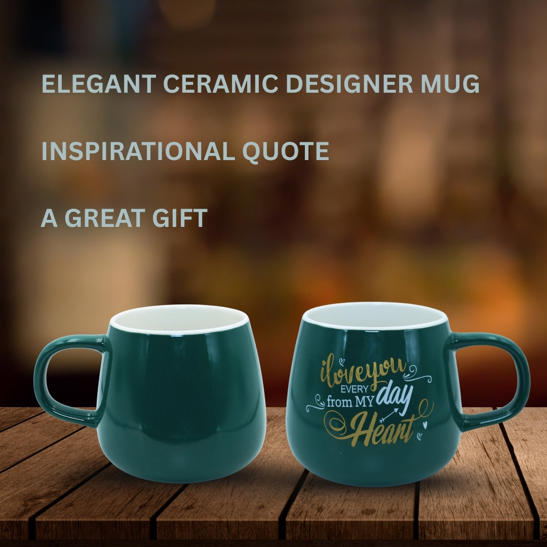 DailyNeedDeals | "I Love You" Dark Green Ceramic Coffee Mug - Round Belly Shape