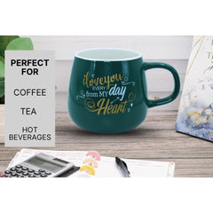 DailyNeedDeals | "I Love You" Dark Green Ceramic Coffee Mug - Round Belly Shape
