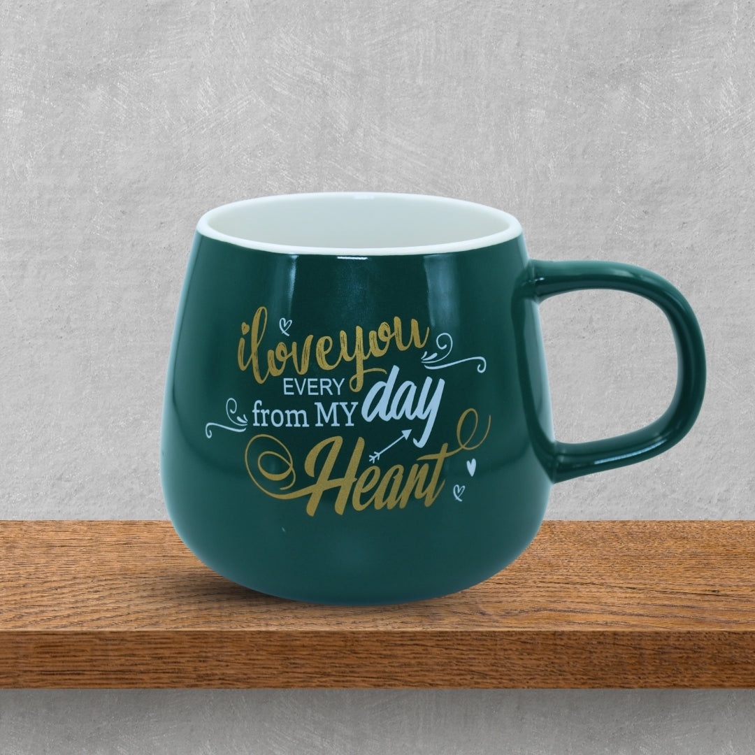 DailyNeedDeals | "I Love You" Dark Green Ceramic Coffee Mug - Round Belly Shape