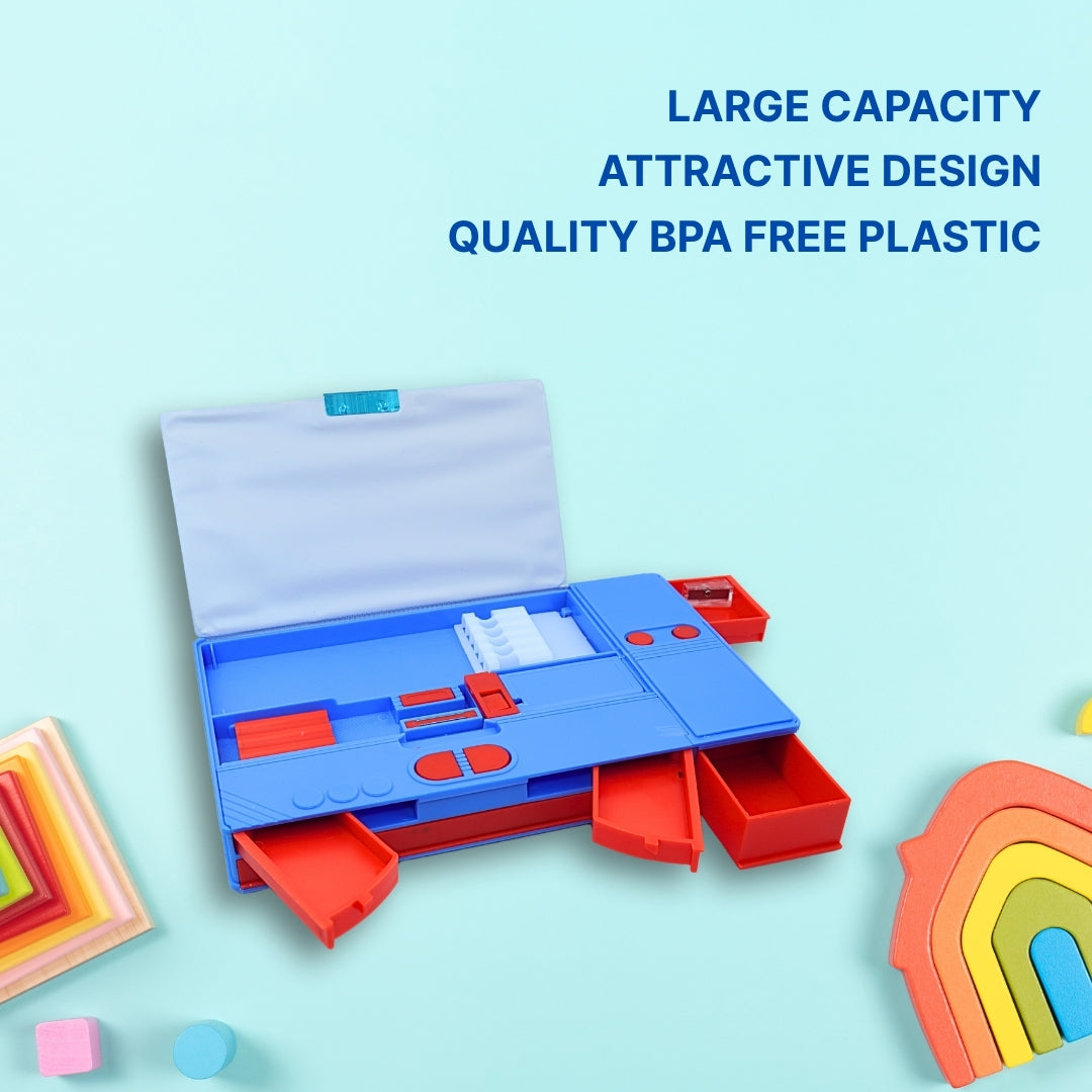 DailyNeedDeals | Multifunctional Utility Pencil & Geometry Box - Blue & Red Design
