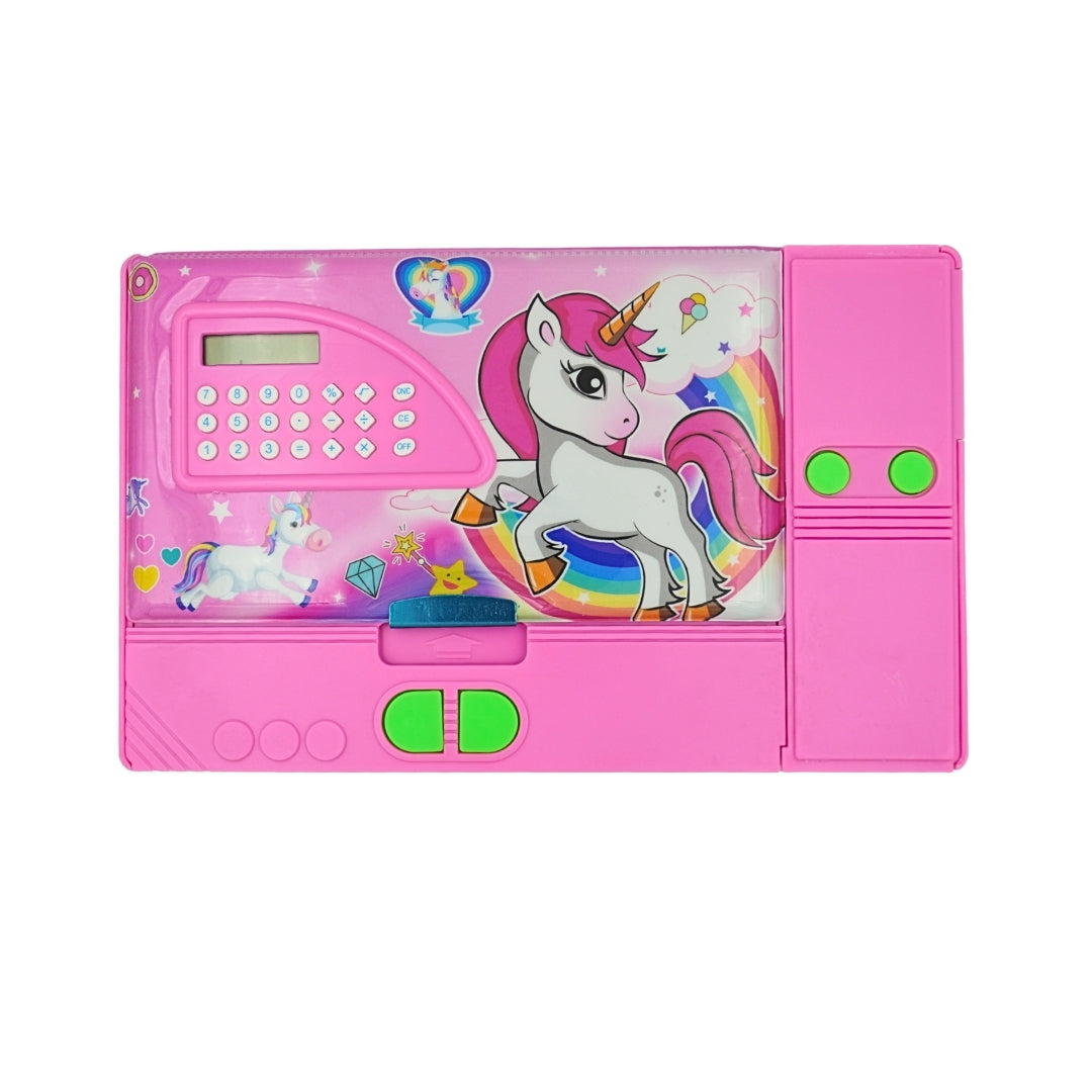 DailyNeedDeals | Large Unicorn Rainbow Pop-Up Pencil Case - Pink Double-Sided Geometry Box