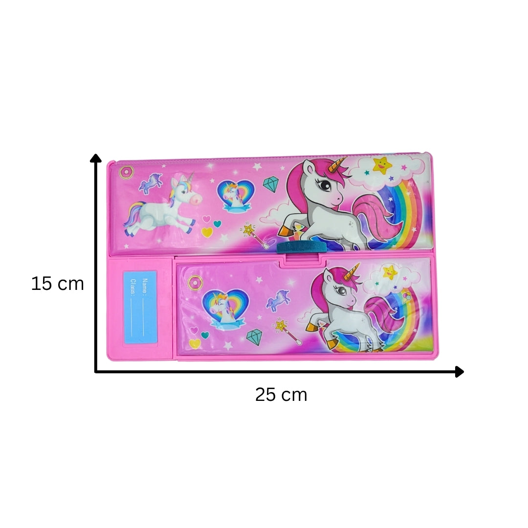 DailyNeedDeals | Large Unicorn Rainbow Pop-Up Pencil Case - Pink Double-Sided Geometry Box