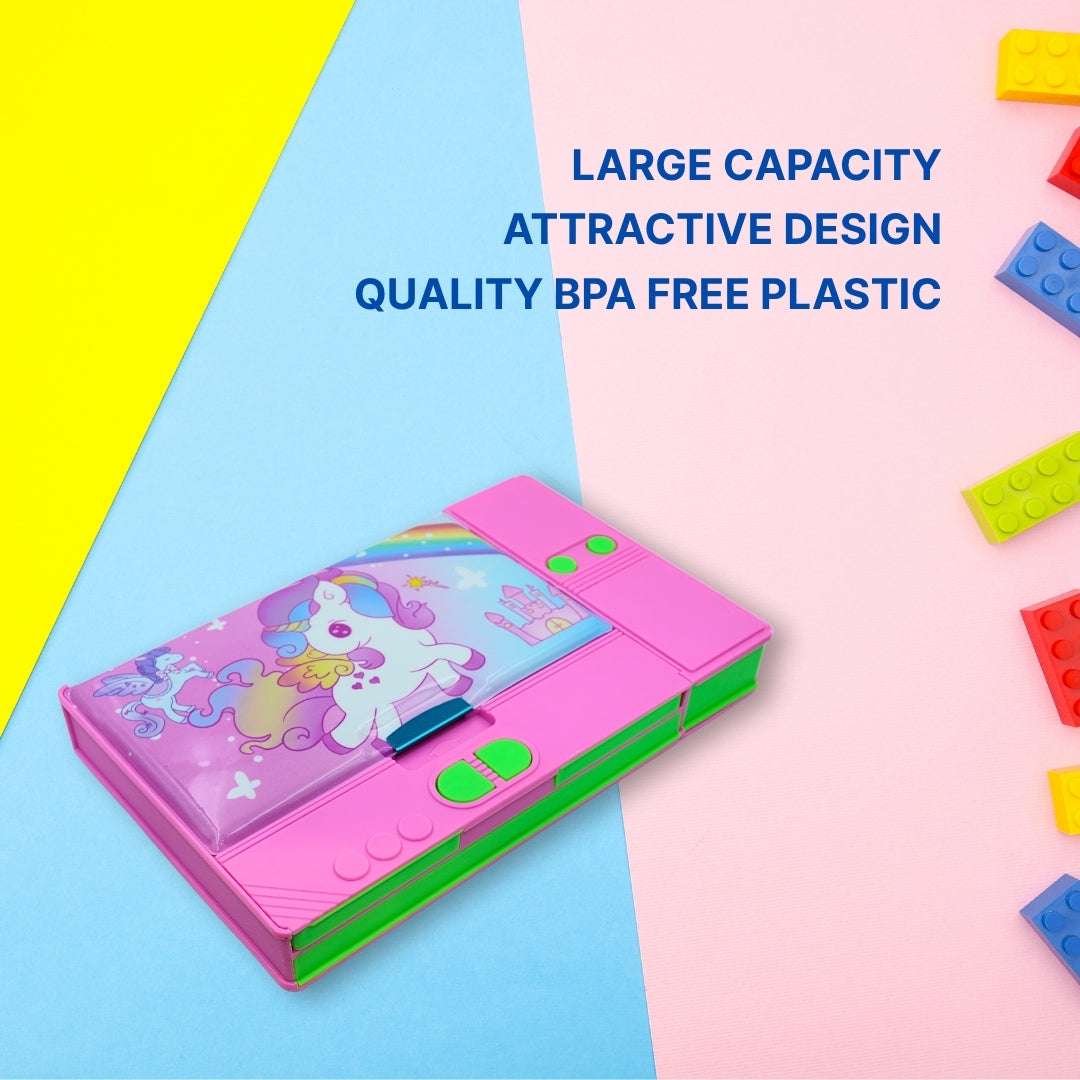 DailyNeedDeals | Unicorn Multi-Function Pencil Box with Built-In Calculator - Hot Pink