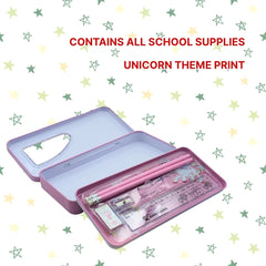 DailyNeedDeals | Magic Unicorn Pink Metal Pencil Case - Long Stationery Box with Times Table
