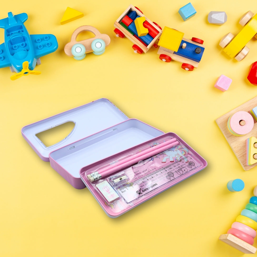 DailyNeedDeals | Magic Unicorn Pink Metal Pencil Case - Long Stationery Box with Times Table