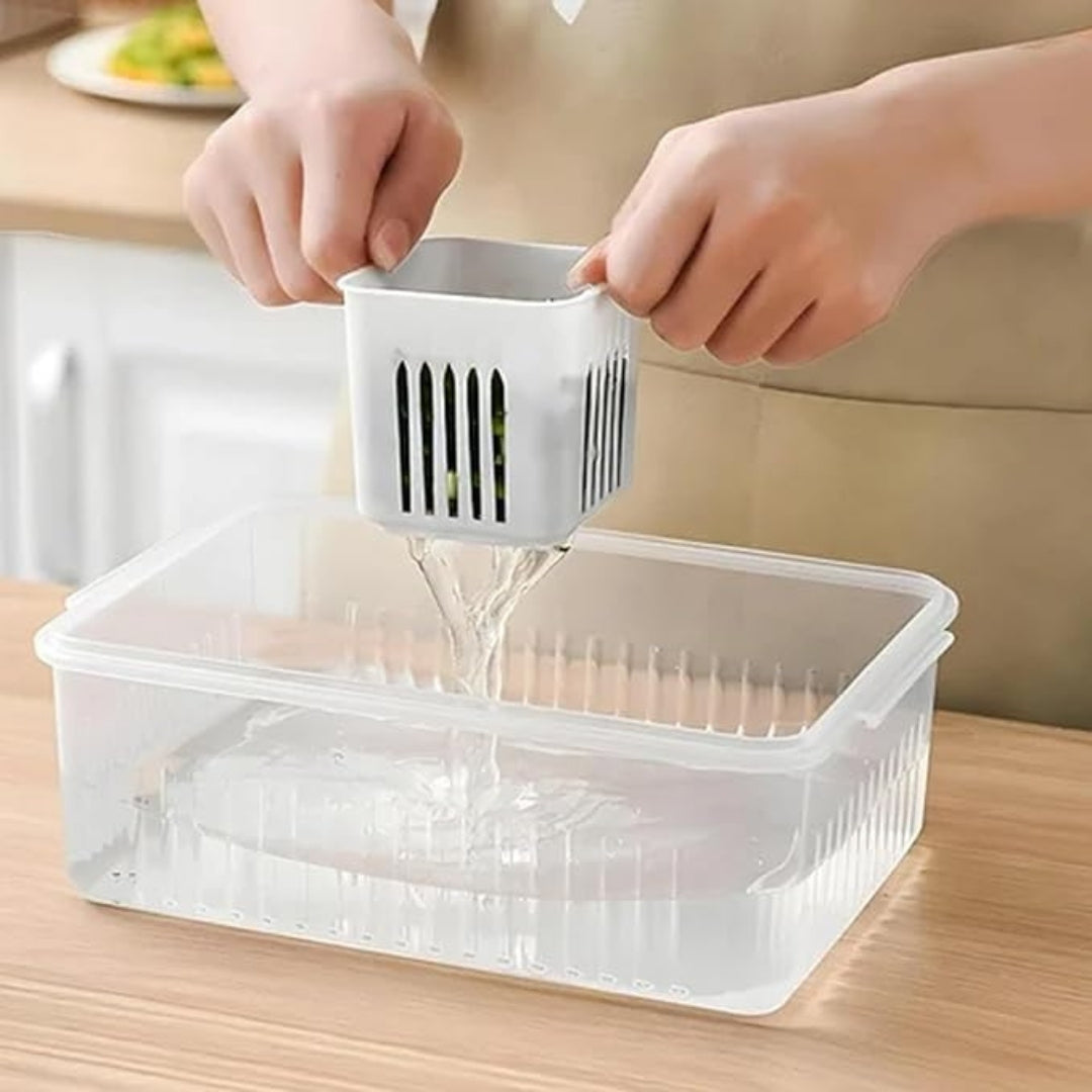 DailyNeedDeals | Modular Fridge Vegetable & Fruit Storage Container with Drain Baskets