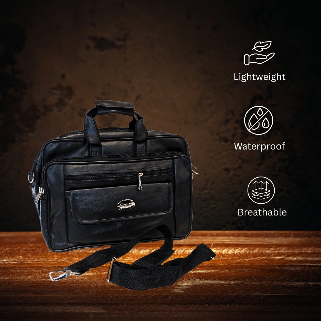 DailyNeedDeals | Classic Black Formal Office Bag - Lightweight, Waterproof Laptop Satchel