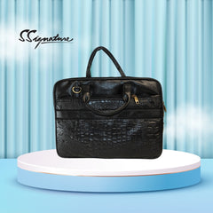 DailyNeedDeals | Black Croc-Embossed Professional Laptop Briefcase - Signature Collection