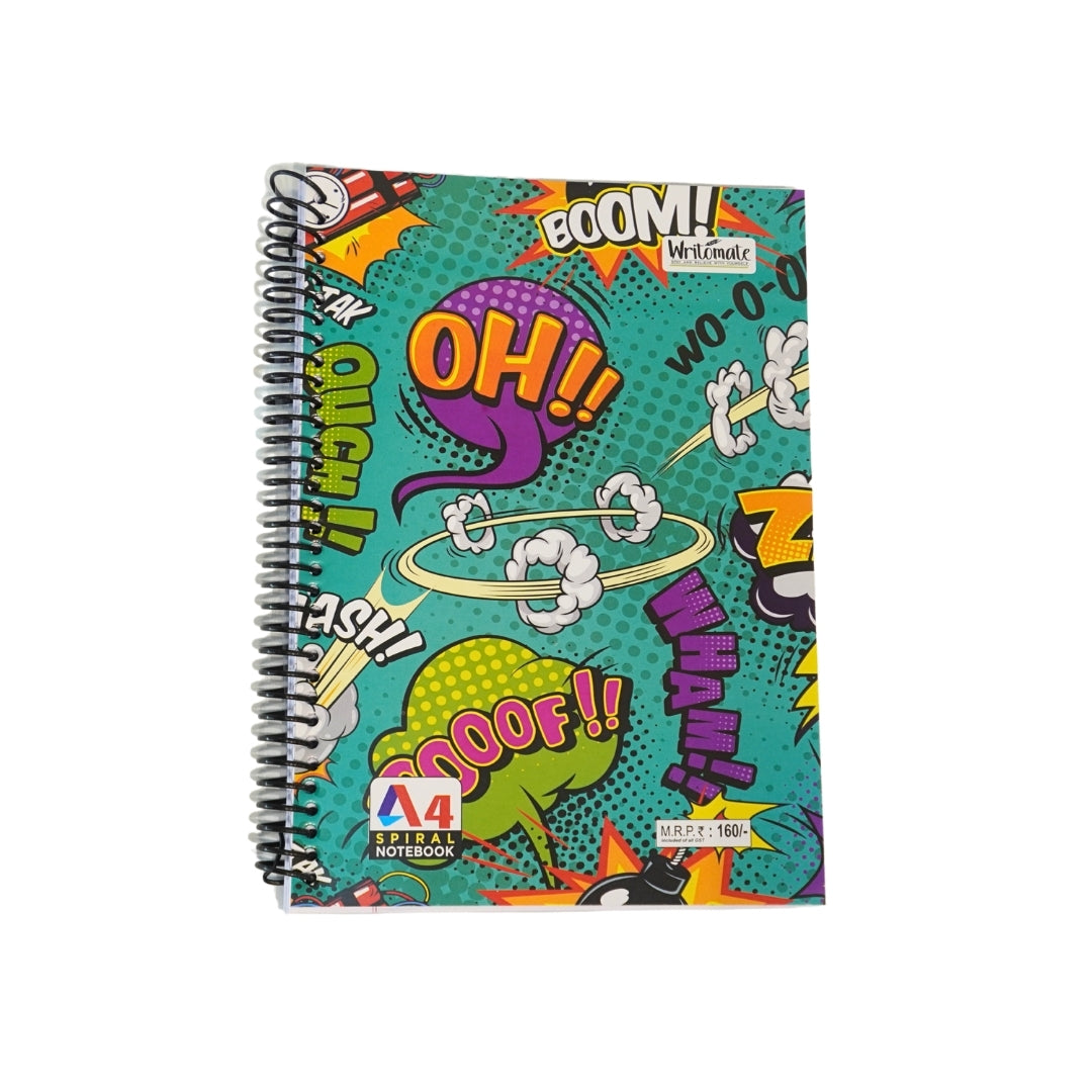 DailyNeedDeals | A4 Spiral Notebook - Comic Book Pop Art Cover | "Boom!" "Oh!!" Graphics|500Page