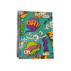 DailyNeedDeals | A4 Spiral Notebook - Comic Book Pop Art Cover | "Boom!" "Oh!!" Graphics|500Page