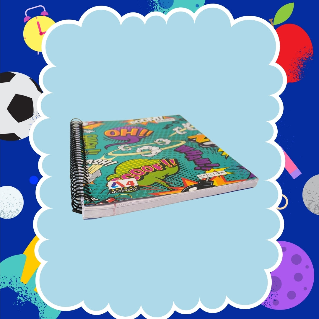 DailyNeedDeals | A4 Spiral Notebook - Comic Book Pop Art Cover | "Boom!" "Oh!!" Graphics|500Page