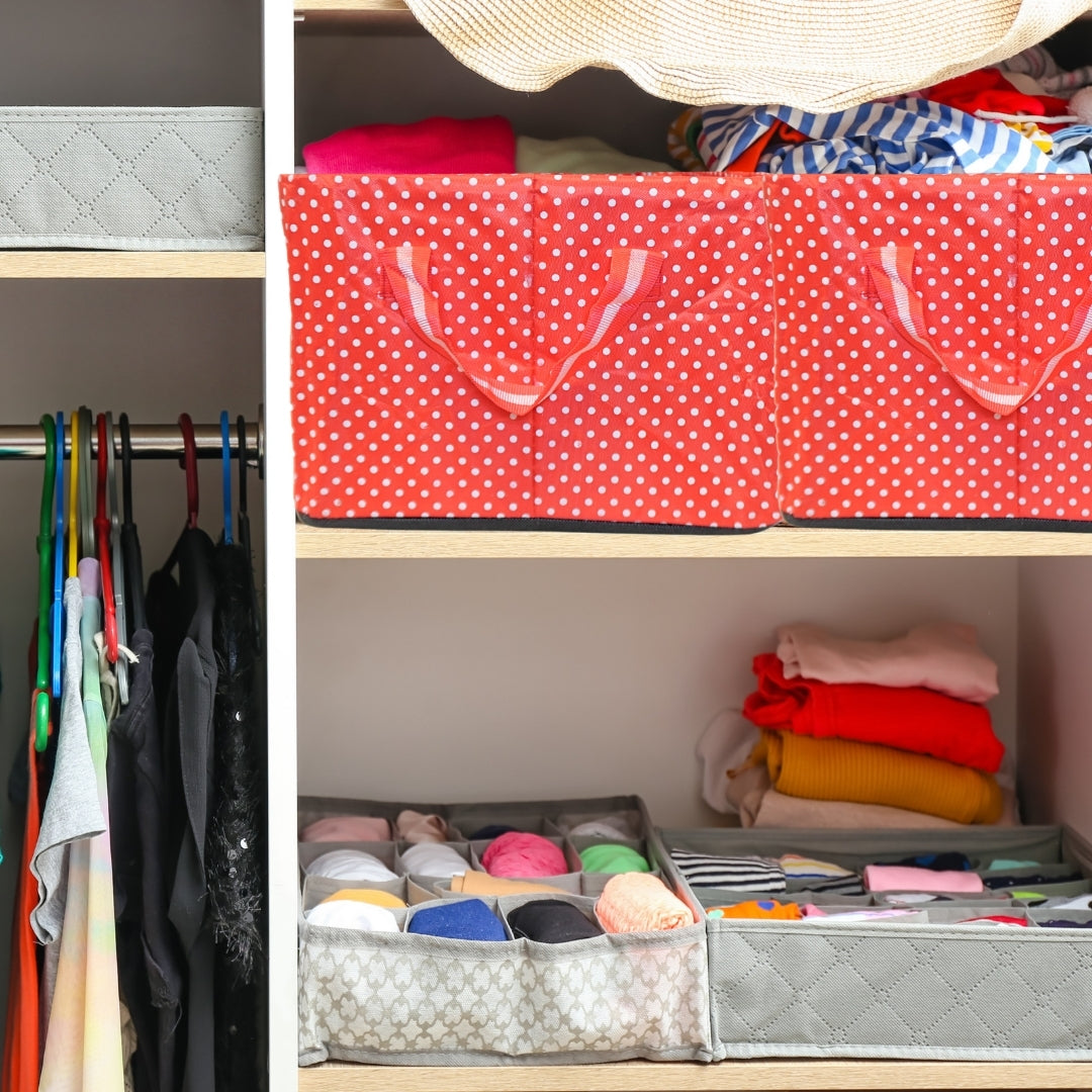 Modular Closet Storage Set | Polka Dot Tote & Quilted Drawer Dividers