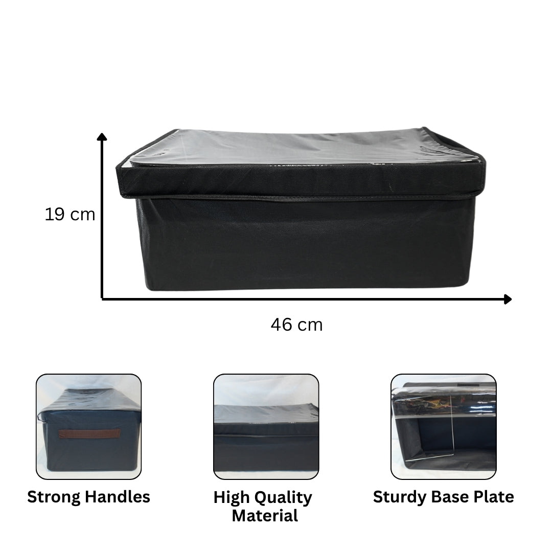 Flat Black Under-Bed Storage Box (46x19cm) | Clear Top Window & Sturdy Base