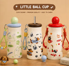 Cute Kids Straw Water Bottle with Strap – Little Ball Cup Cartoon Sipper Bottle for School & Outdoor Use