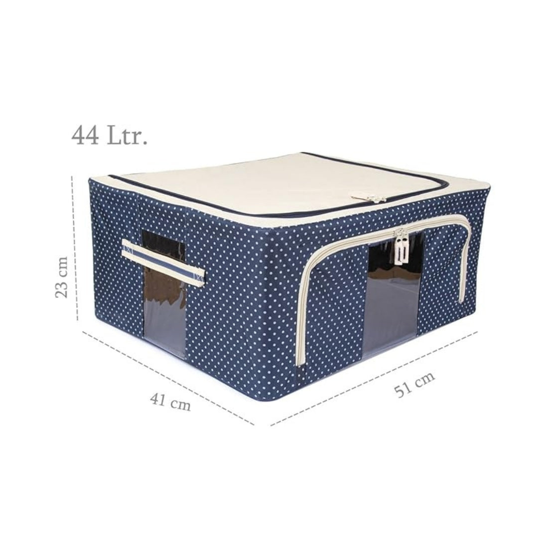 Polka Dot Stackable Closet Storage Box with Steel Frame | Dual-Window Fabric Organizer