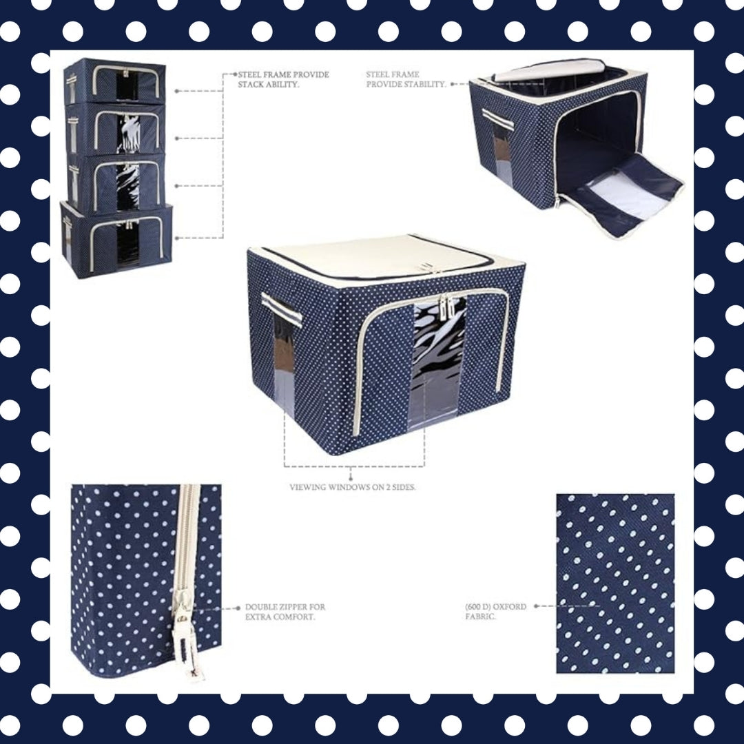 Polka Dot Stackable Closet Storage Box with Steel Frame | Dual-Window Fabric Organizer