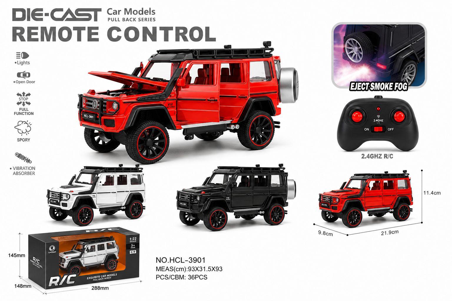 1:22 Die-Cast Remote Control SUV Car with Smoke Effect, Openable Doors & LED Lights – RC Toy Car for Kids