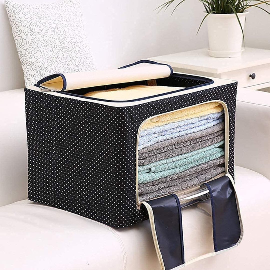 Polka Dot Stackable Closet Storage Box with Steel Frame | Dual-Window Fabric Organizer
