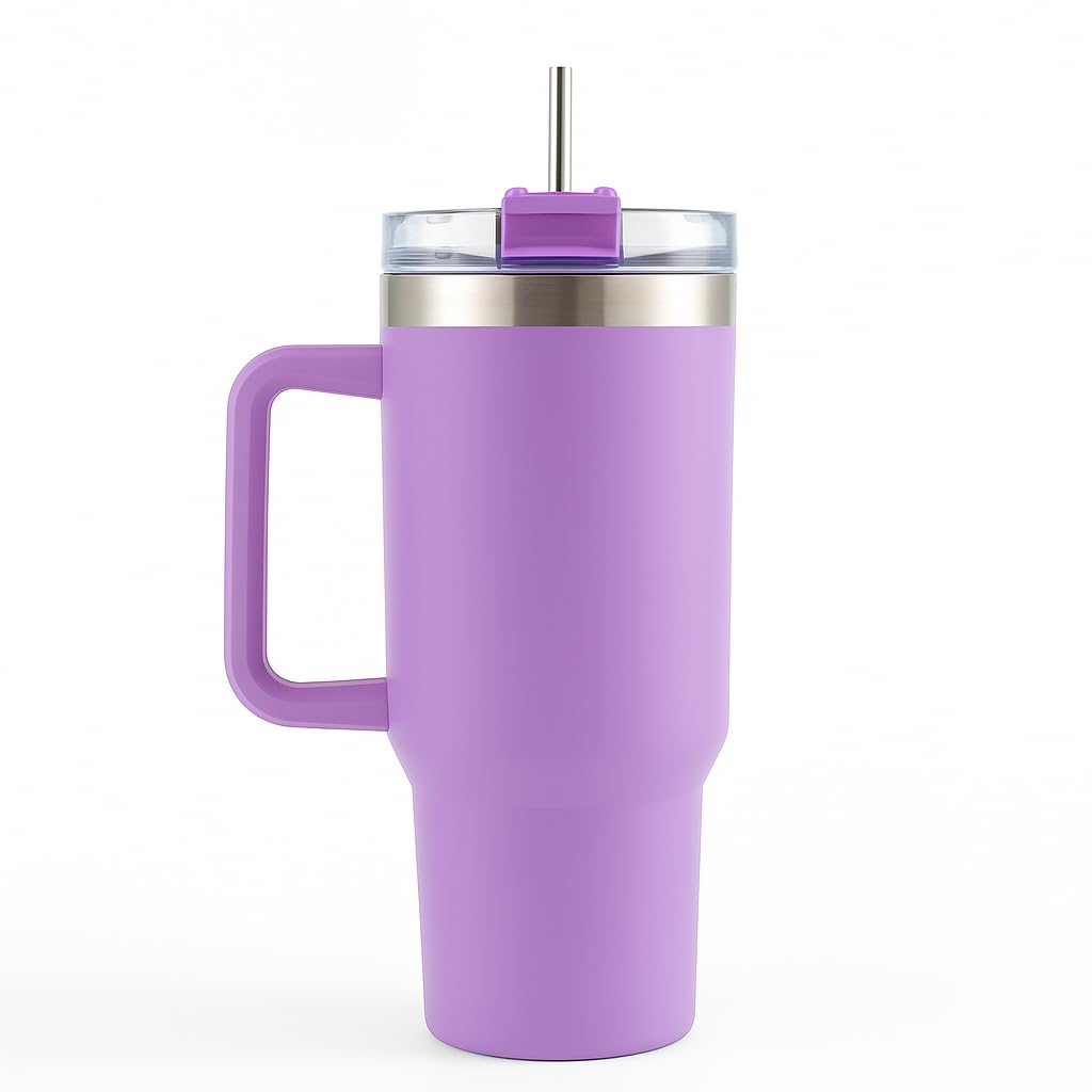 1200ml Stainless Steel Tumbler with Handle & Steel Straw | Double Wall Vacuum Insulated Mug | Spill Proof Lid | Beer & Cold Drink Travel Cup (Multicolor)