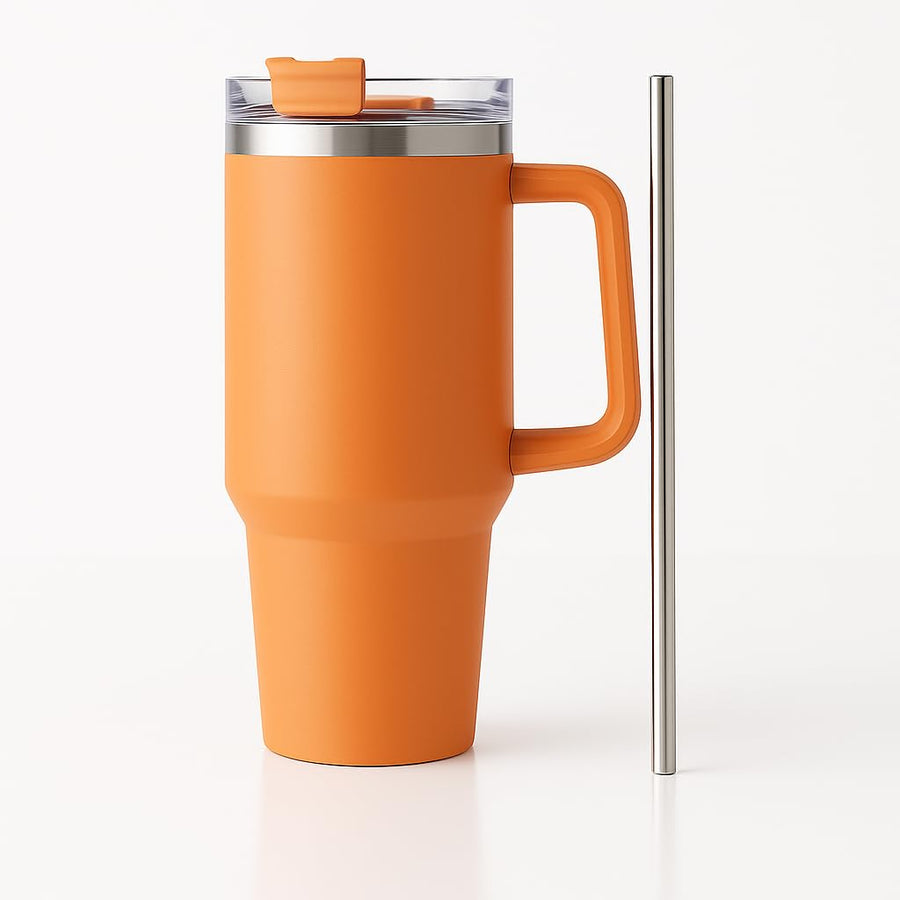 1200ml Stainless Steel Tumbler with Handle & Steel Straw | Double Wall Vacuum Insulated Mug | Spill Proof Lid | Beer & Cold Drink Travel Cup (Multicolor)