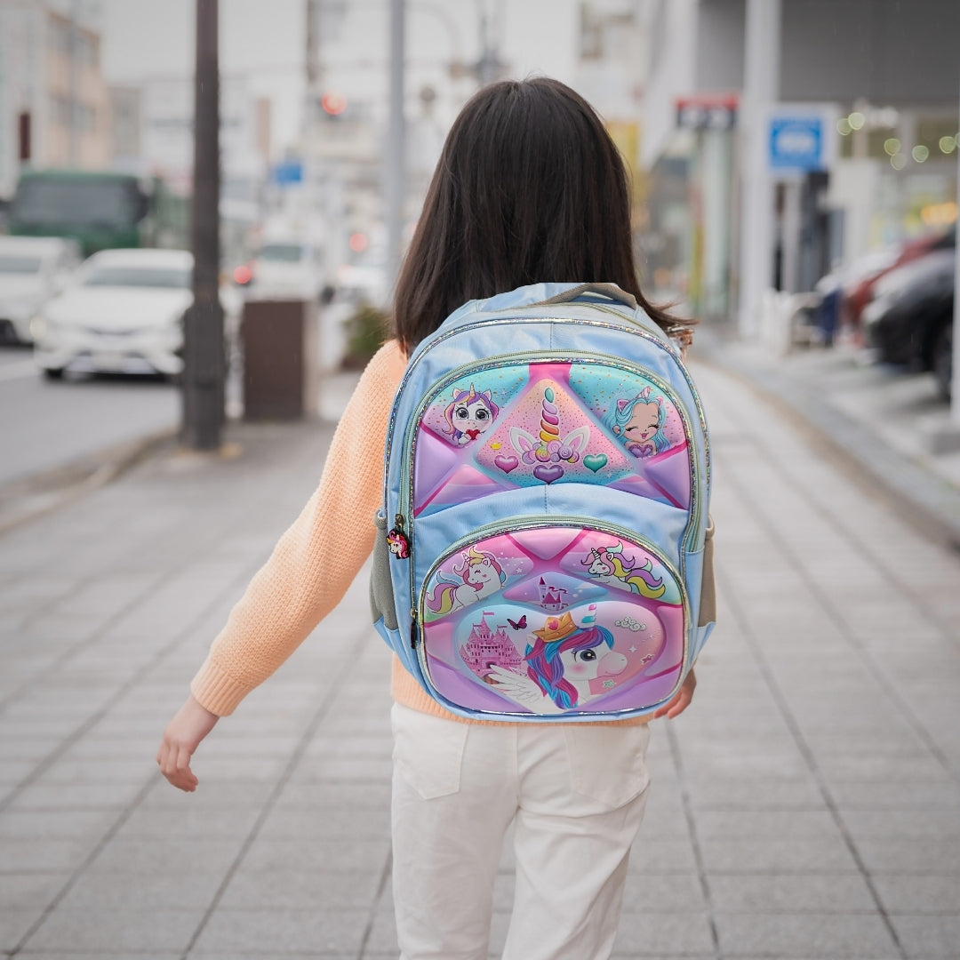 Pastel Unicorn & Puppy Hardshell Backpack | Girls' School Bag with Adjustable Straps