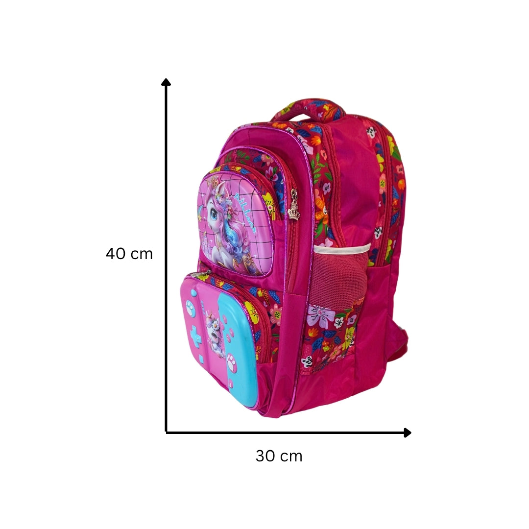 DailyNeedDeals Unicorn Gamer Hardshell Kids Backpack | Durable Pink School Bag with Console Design