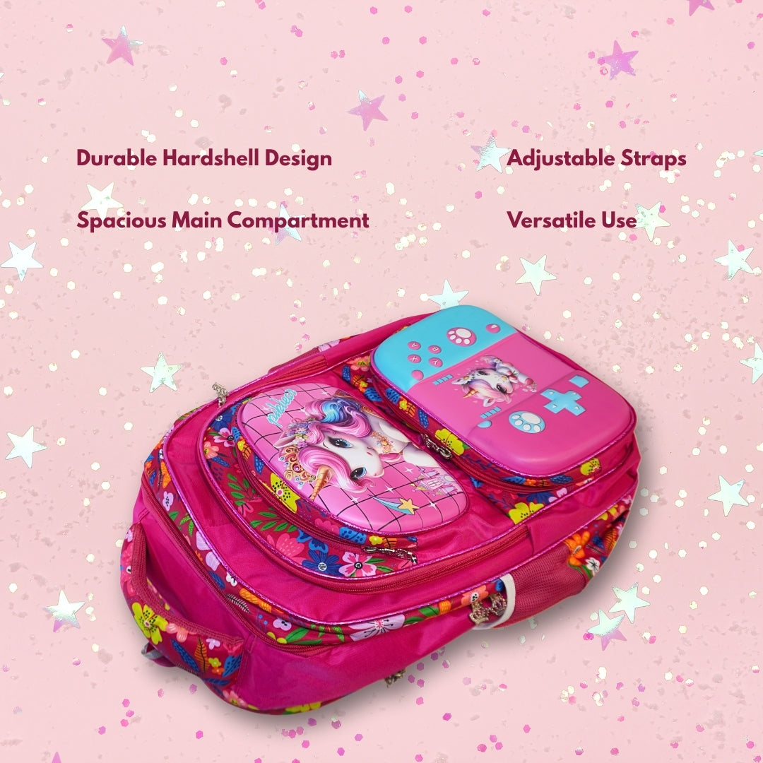 DailyNeedDeals Unicorn Gamer Hardshell Kids Backpack | Durable Pink School Bag with Console Design