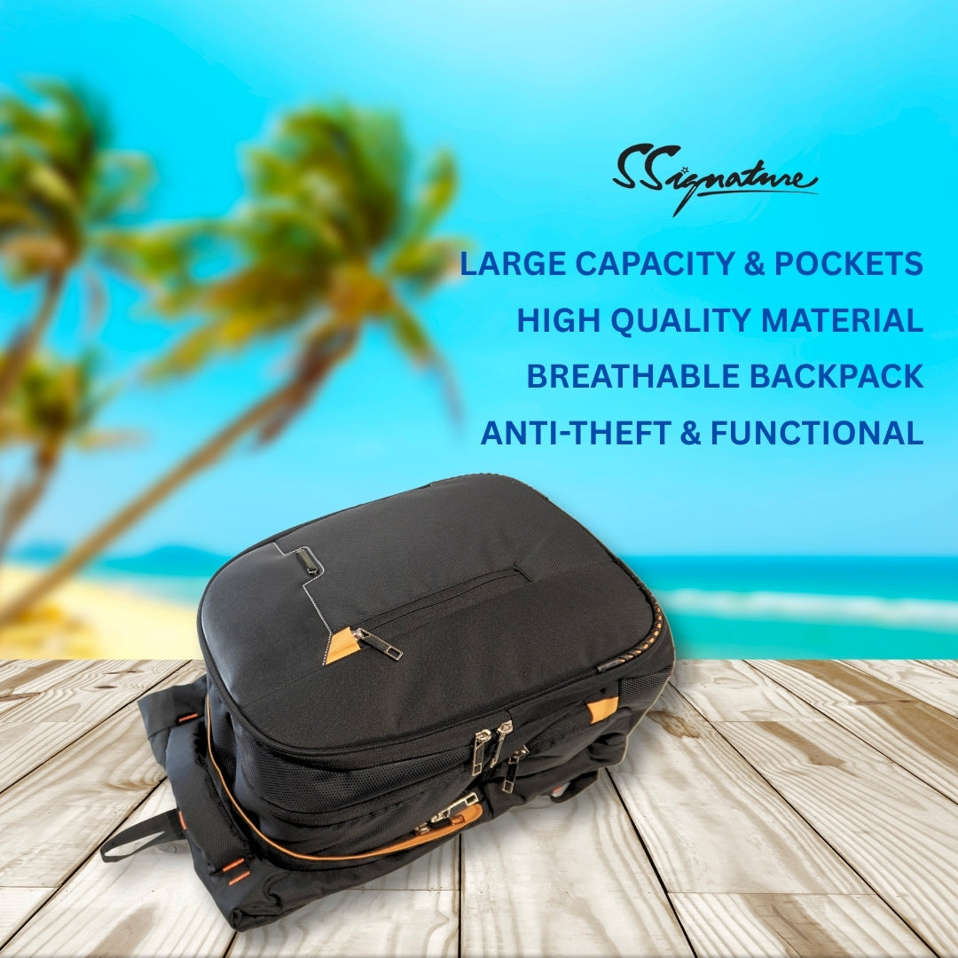 DailyNeedDeals Black Anti-Theft Travel Backpack | Functional Laptop Bag with High Capacity & USB Port