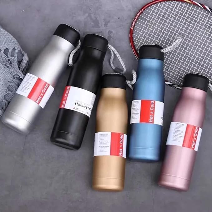 Stainless Steel Water Bottle | Hot&Cold | Assortd Colors 550 ml Flask, Double Wall Water Bottle with Strap(Multicolor,Pack of 1)