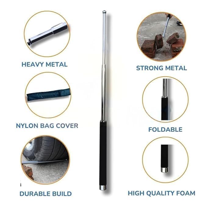 stainless steel self defence stick Foldable Pointer Compact magical stick, Extendable Wand with Comfortable Grip & Hiking Stick, Extendable Wand with Non-Slip Grip (Pack of 1)