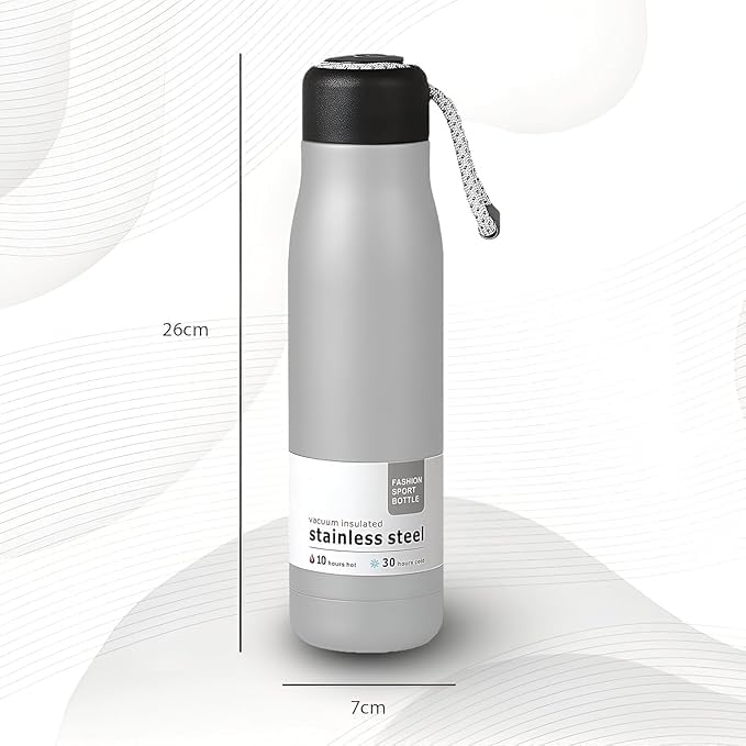 Stainless Steel Water Bottle | Hot&Cold | Assortd Colors 550 ml Flask, Double Wall Water Bottle with Strap(Multicolor,Pack of 1)