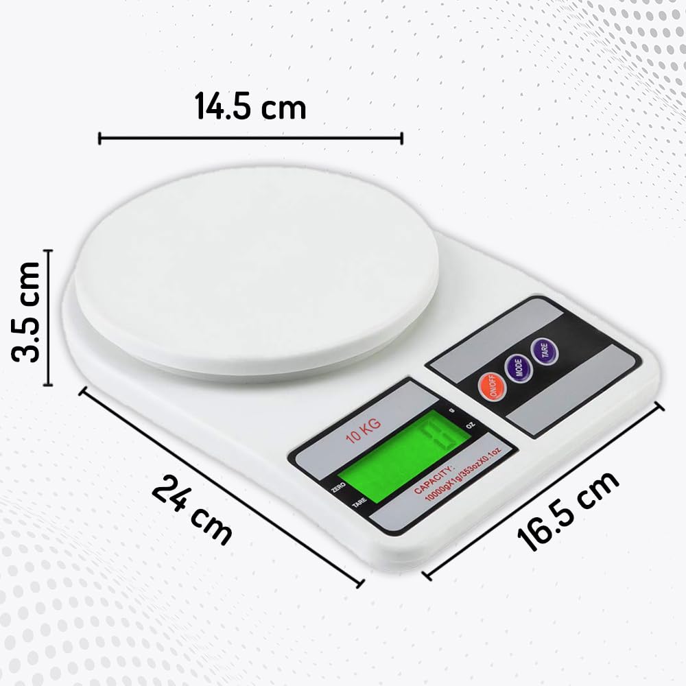 10Kg Kitchen Weight Machine 6 Months Manufacturer Warranty, Digital Scale with LCD Display, Scale for Home Baking, Cooking & Balance Diet. Machine with capacity 10Kg, SF400/A121,Color May Vary