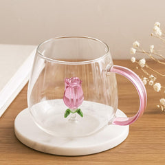 🌹 Elegant Glass Rose Mug – Sip in Style 🌹