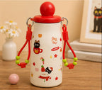 Cute Kids Straw Water Bottle with Strap – Little Ball Cup Cartoon Sipper Bottle for School & Outdoor Use