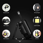 LED Mini Cob Keychain and Magentic Flashlight Portable USB Rechargeable Light 3 Light Modes with Folding Bracket,for Walking Camping?Square?,Black, 1000 Lumen