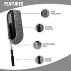 Microfiber Car Duster Brush with Extendable Handle | Dusting Brush for Interior & Exterior | Scratch-Free Cleaning Microfiber Duster for Car & Home Cleaning (Grey)