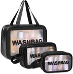 Wash Bag Pouch for Travel Kit Toiletry Bag Cosmetic Bag Make Up Box for Brushes Accessories with Handle Large Capacity Translucent Waterproof Travel Storage Organizer Set of 3 (Sky Blue)